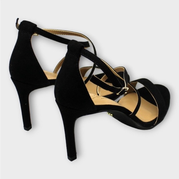 Thalia Sodi Womens Black Strappy Round Toe Stiletto Buckle Dress Heeled Sandals - Picture 2 of 6